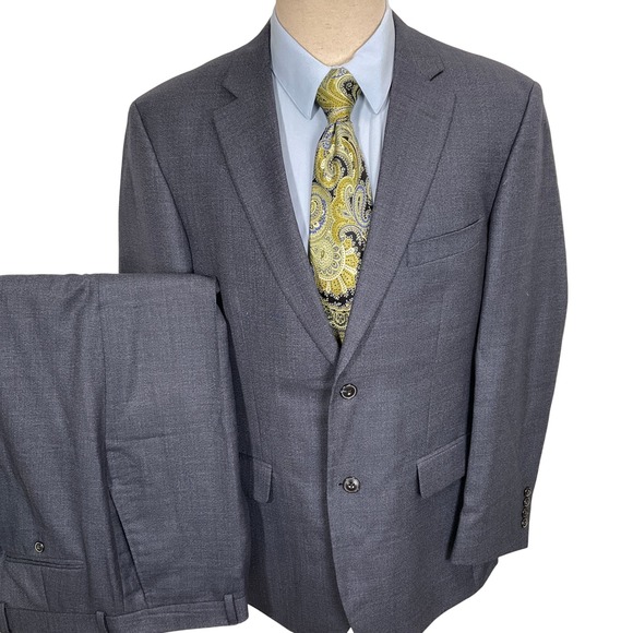 Jos A Bank 1905 Suit Mens 42R 36W 30L Blue 2 Button Tailored Fit Minimalist Wool